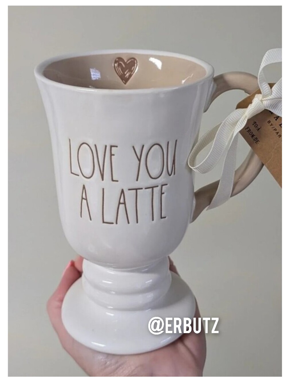Rae Dunn LOVE YOU A LATTE 🤎 Pedestal Style Mug With Accessible Heart Detail